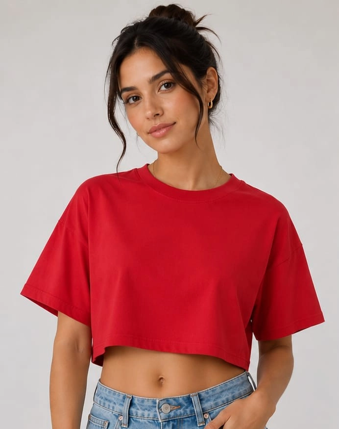 Kırmızı Oversize Kısa Krop Tişört