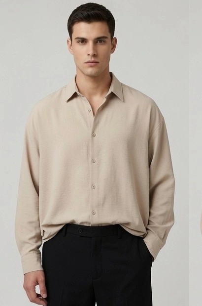 Unisex Siyah Oversize Viskon Gömlek - Ütü Gerektirmeyen Gömlek
