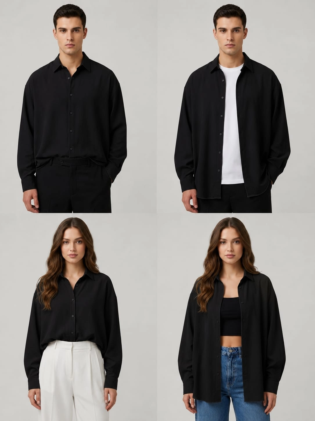 Unisex Siyah Gömlek - Ütü gerektirmeyen Gömlek
