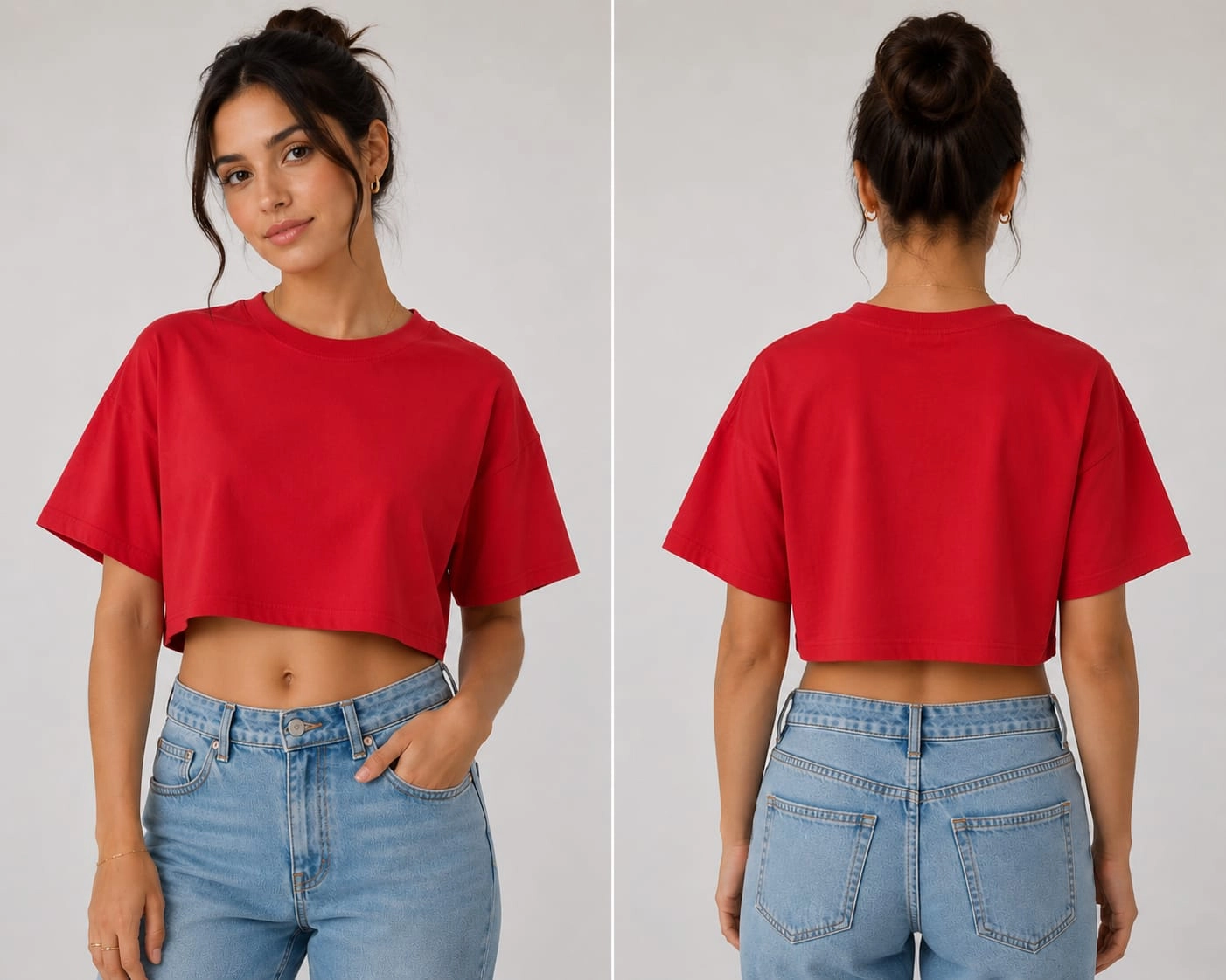 Kırmızı Oversize Kısa Krop Tişört