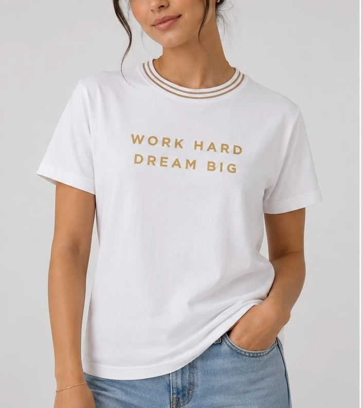 Work Hard Dream Yazılı %100 Pamuk Günlük Tişört